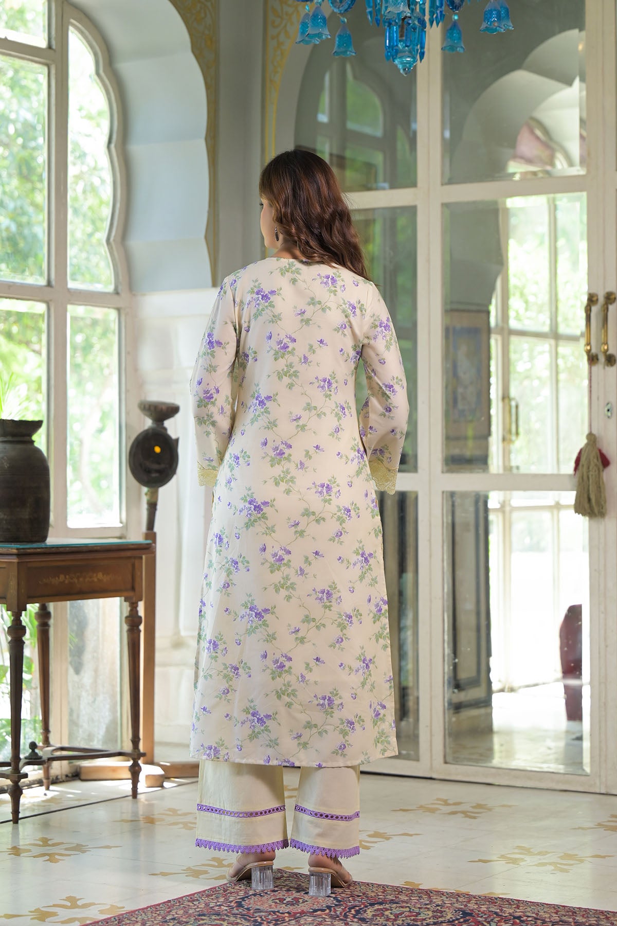 Yellow Multicolor Cotton Straight-Cut Printed Suit