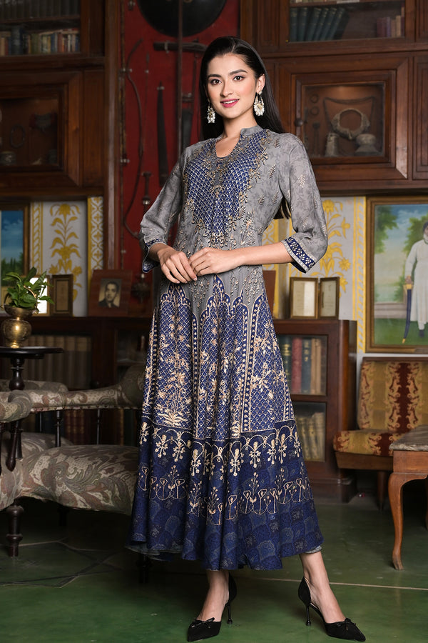 Persian Blue Rayon Palace Long Dress