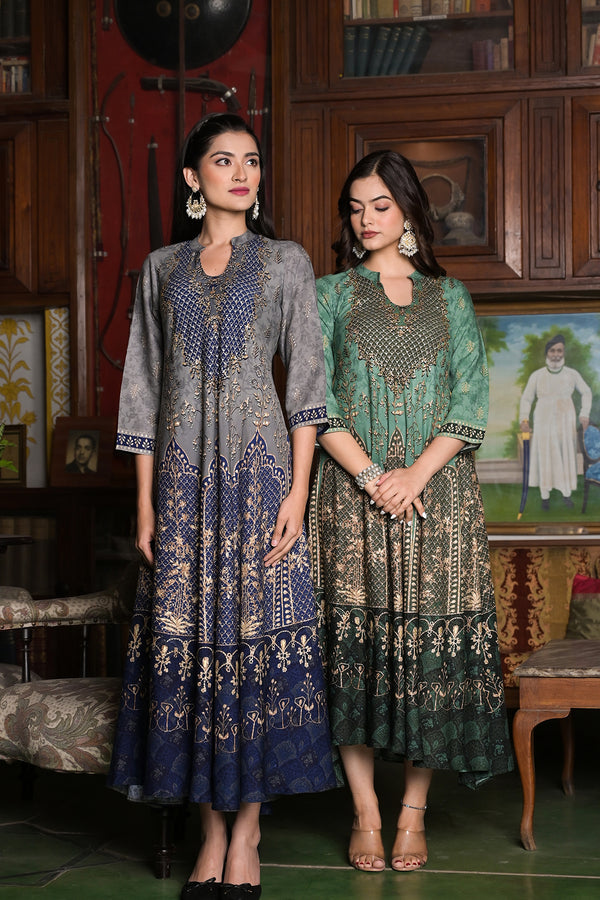 Persian Blue Rayon Palace Long Dress