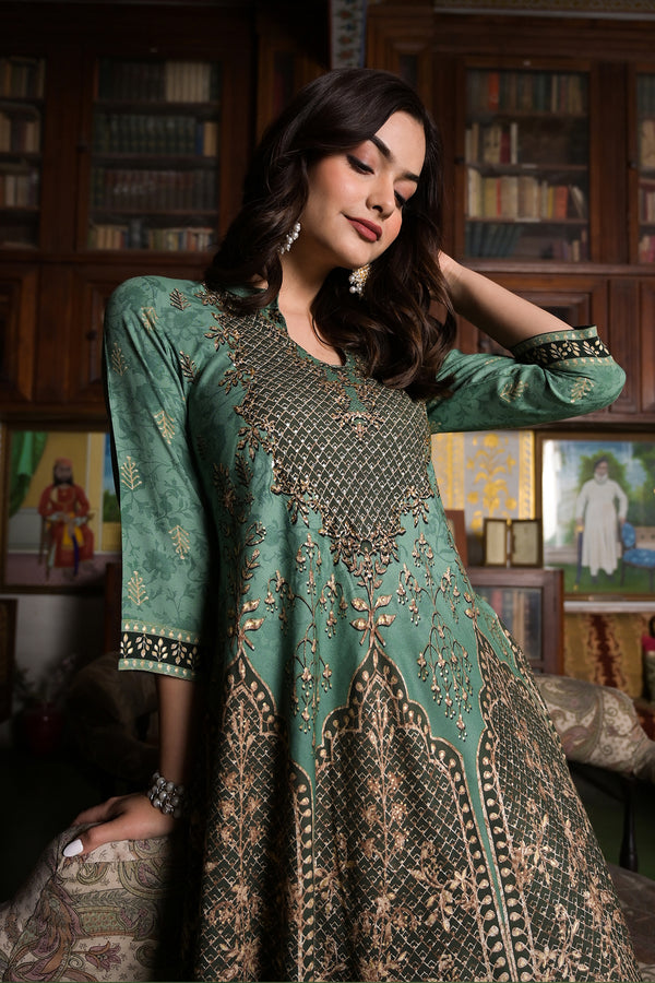 Persian Green Rayon Palace Long Dress