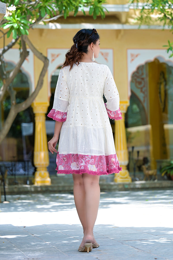 Schiffli Short Pink Embroidered Dress