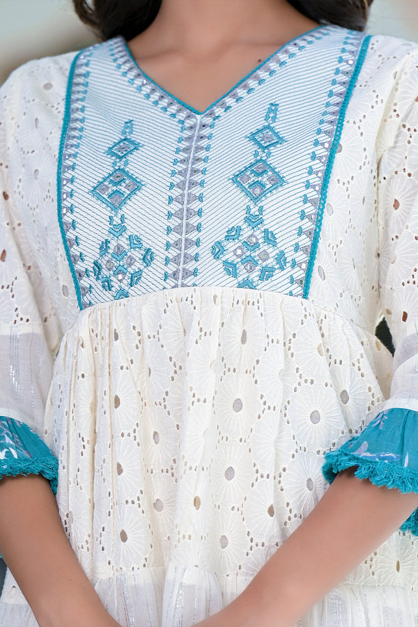 Schiffli Short Turquoise Embroidered Dress
