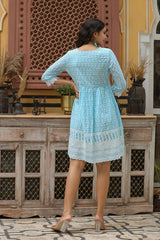 Blue Embroidered Short Dress