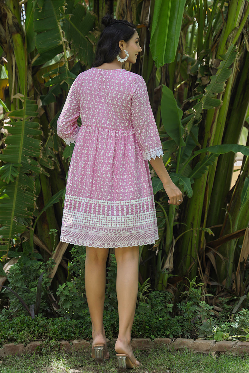 Pink Embroidered Short Dress