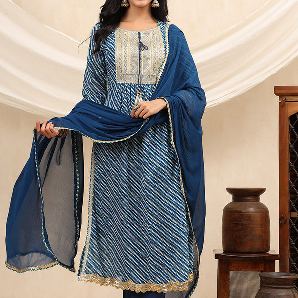 Sky Blue color suit set with Lace Dupatta – Nirbani