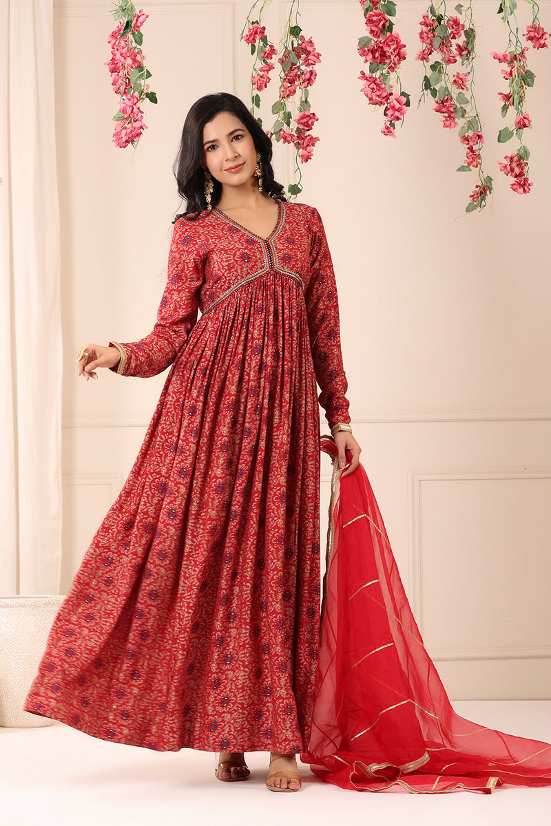 Printed Gown with Dupatta – FUELTHESTORE